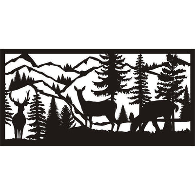 24 X 48 Buck Two Does Mountains River - AJD Designs Homestore