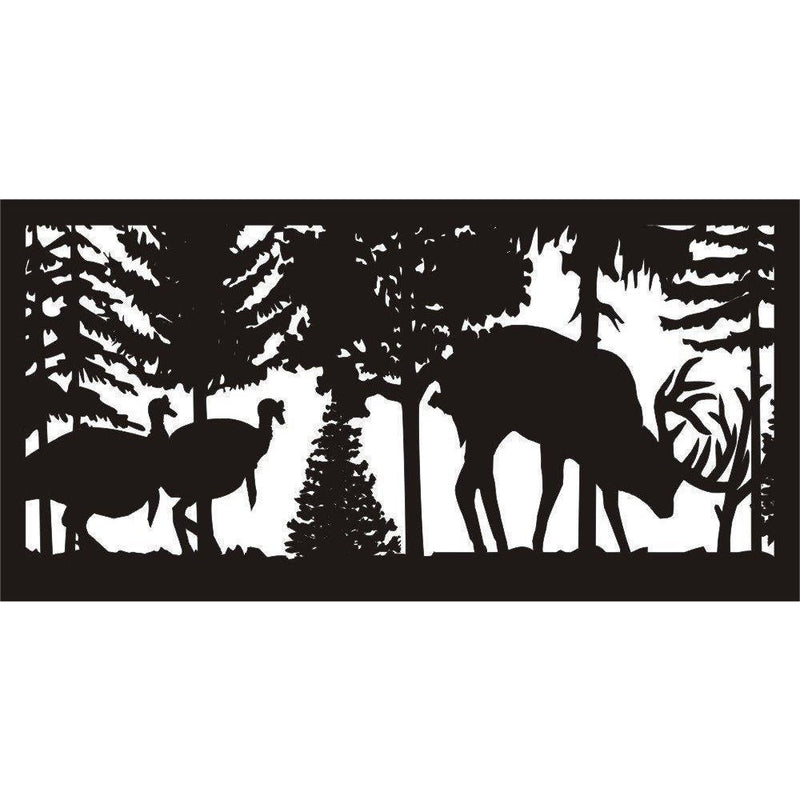24 X 48 Two wild turkeys watching a buck rubbing his antlers - AJD Designs Homestore