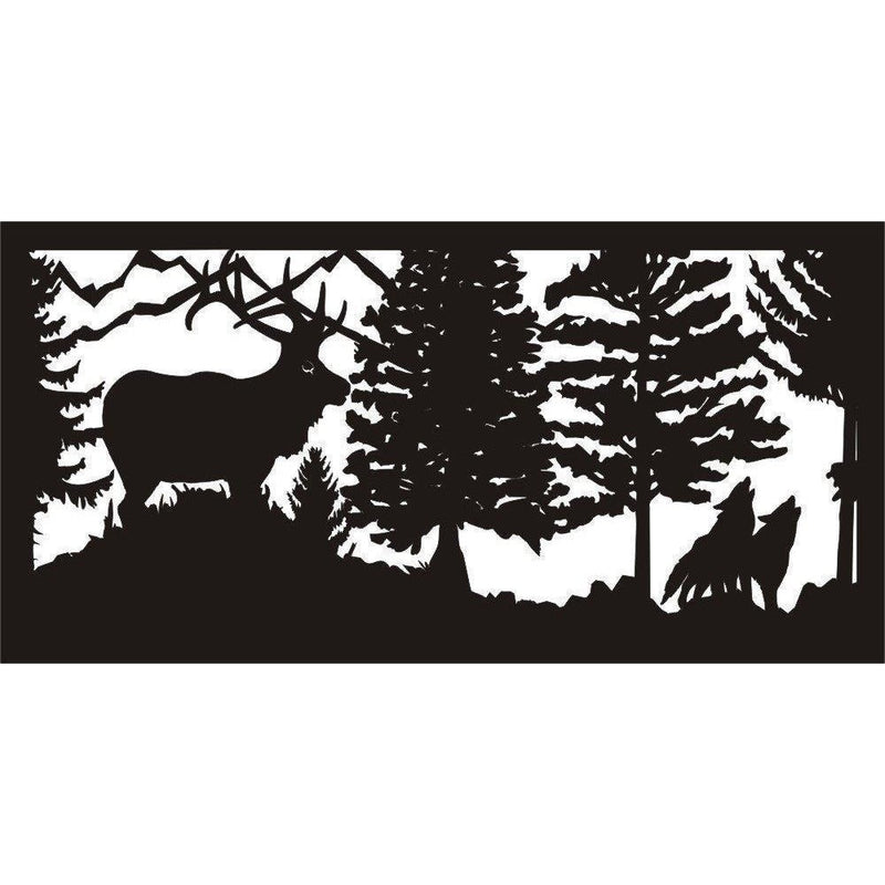 24 X 48 Elk Standing On Ridge Watching Two Wolves - AJD Designs Homestore
