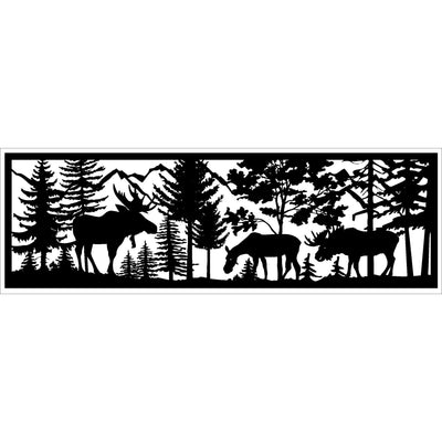 30 x 96 Two Bull Moose Cow and Mountains - AJD Designs Homestore